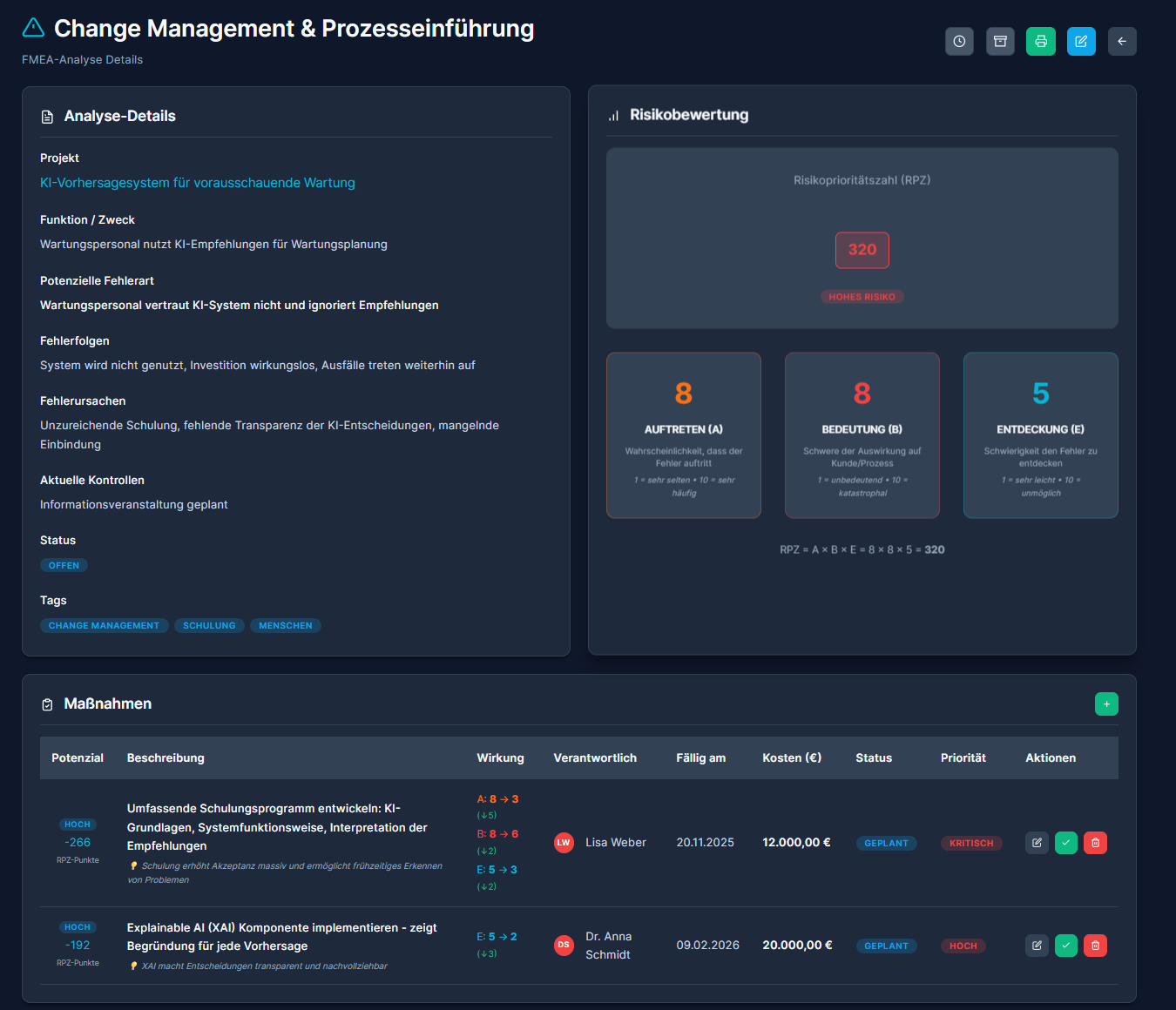 MitigateX Analyse-Formular mit RPZ-Slider und automatischer Berechnung