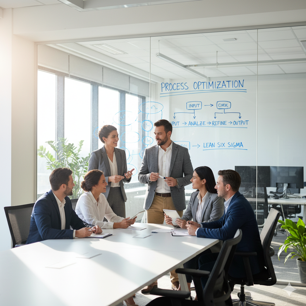 Professionelles Team diskutiert Prozessoptimierung in Workshop