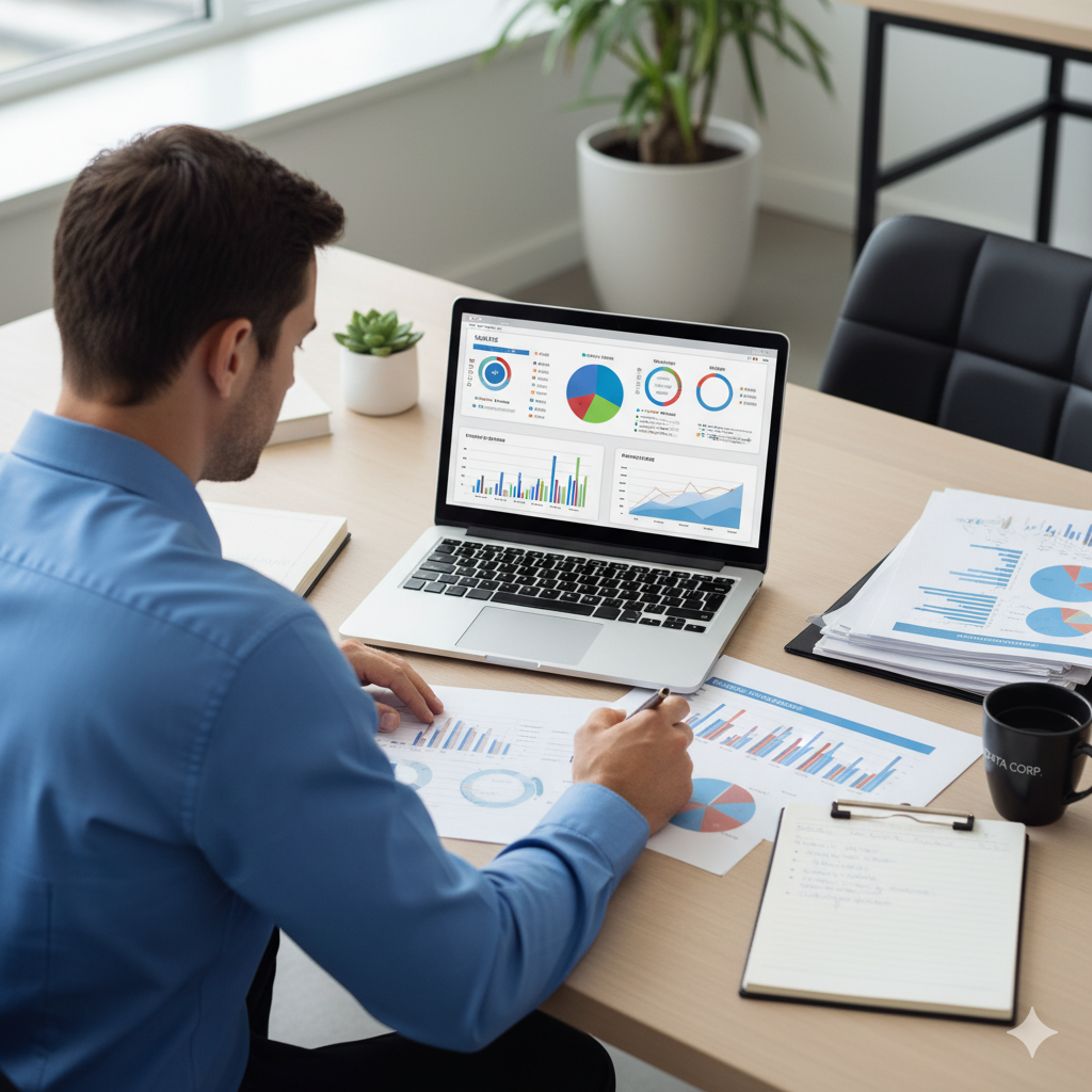 Business Analyst analysiert Prozessdiagramme und KPIs